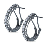 Half Eternity Huggie Hoop Earrings Round Simulated CZ 925 Sterling Silver (18mm)