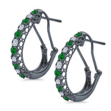 Half Eternity Huggie Hoop Earrings Round Simulated CZ 925 Sterling Silver (18mm)