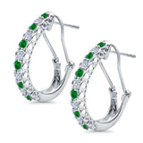 Half Eternity Huggie Hoop Earrings Round Simulated CZ 925 Sterling Silver (18mm)