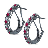 Half Eternity Huggie Hoop Earrings Round Simulated CZ 925 Sterling Silver (18mm)