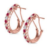 Half Eternity Huggie Hoop Earrings Round Simulated CZ 925 Sterling Silver (18mm)