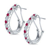 Half Eternity Huggie Hoop Earrings Round Simulated CZ 925 Sterling Silver (18mm)