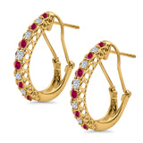 Half Eternity Huggie Hoop Earrings Round Simulated CZ 925 Sterling Silver (18mm)