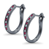 Half Eternity Round Hoop Earrings Simulated CZ 925 Sterling Silver (14mm)