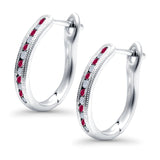 Half Eternity Round Hoop Earrings Simulated CZ 925 Sterling Silver (14mm)