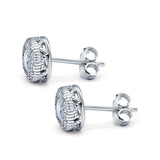 Art Deco Round Halo Engagement Bridal Stud Earrings Simulated CZ 925 Sterling Silver
