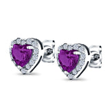 Heart shape Stud Earrings Wedding Simulated CZ 925 Sterling Silver (10mm)