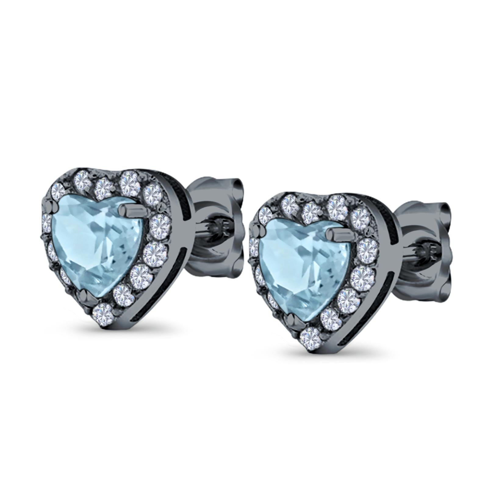 Heart shape Stud Earrings Wedding Simulated CZ 925 Sterling Silver (10mm)