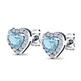 Heart shape Stud Earrings Wedding Simulated CZ 925 Sterling Silver (10mm)