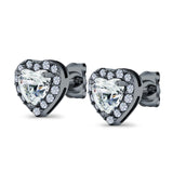 Heart shape Stud Earrings Wedding Simulated CZ 925 Sterling Silver (10mm)