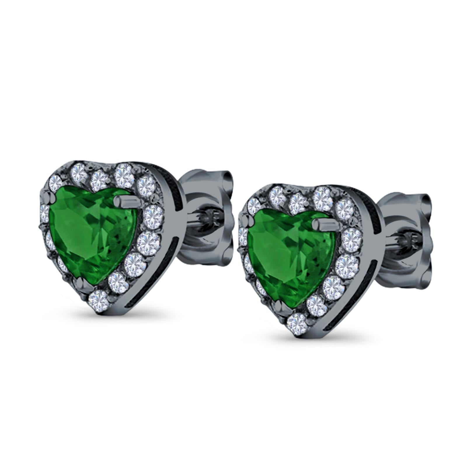 Heart shape Stud Earrings Wedding Simulated CZ 925 Sterling Silver (10mm)