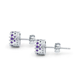 Wedding Bridal Stud Earrings Round Simulated CZ 925 Sterling Silver