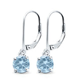 Lever Back Earring Round Simulated Cubic Zirconia 925 Sterling Silver (2mm-10mm)
