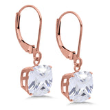 Cushion Cut Bridal Dangling Leverback Earrings Simulated Cubic Zirconia 925 Sterling Silver (3mm-10mm)