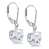 Cushion Cut Bridal Dangling Leverback Earrings Simulated Cubic Zirconia 925 Sterling Silver (3mm-10mm)