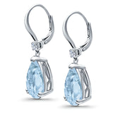 Pear Shape Dangling Leverback Earrings Wedding Simulated Cubic Zirconia 925 Sterling Silver (22mm)