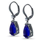 Pear Shape Dangling Leverback Earrings Wedding Simulated Cubic Zirconia 925 Sterling Silver (22mm)