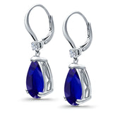 Pear Shape Dangling Leverback Earrings Wedding Simulated Cubic Zirconia 925 Sterling Silver (22mm)