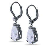 Pear Shape Dangling Leverback Earrings Wedding Simulated Cubic Zirconia 925 Sterling Silver (22mm)