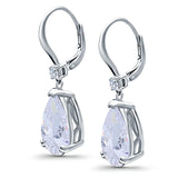 Pear Shape Dangling Leverback Earrings Wedding Simulated Cubic Zirconia 925 Sterling Silver (22mm)