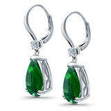 Pear Shape Dangling Leverback Earrings Wedding Simulated Cubic Zirconia 925 Sterling Silver (22mm)