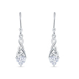 Celtic Trinity Heart Fish-Hook Earrings Cubic Zirconia 925 Sterling Silver