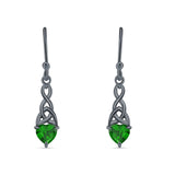 Celtic Trinity Heart Fish-Hook Earrings Cubic Zirconia 925 Sterling Silver