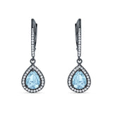 Pear Teardrop Halo Dangle Earrings Cubic Zirconia 925 Sterling Silver