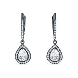 Pear Teardrop Halo Dangle Earrings Cubic Zirconia 925 Sterling Silver