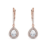 Pear Teardrop Halo Dangle Earrings Cubic Zirconia 925 Sterling Silver