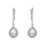 Pear Teardrop Halo Dangle Earrings Cubic Zirconia 925 Sterling Silver