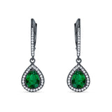 Pear Teardrop Halo Dangle Earrings Cubic Zirconia 925 Sterling Silver