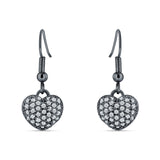 Sparkling Heart Cluster Drop Fish-Hook Earrings Cubic Zirconia 925 Sterling Silver