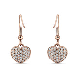 Sparkling Heart Cluster Drop Fish-Hook Earrings Cubic Zirconia 925 Sterling Silver