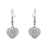 Sparkling Heart Cluster Drop Fish-Hook Earrings Cubic Zirconia 925 Sterling Silver