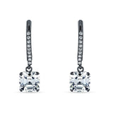 Asscher Cut Solitaire Cubic Zirconia Drop Earrings 925 Sterling Silver