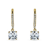 Asscher Cut Solitaire Cubic Zirconia Drop Earrings 925 Sterling Silver