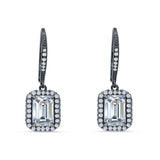 Emerald Cut Dangle Drop Leverback Earrings Cubic Zirconia 925 Sterling Silver