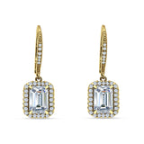 Emerald Cut Dangle Drop Leverback Earrings Cubic Zirconia 925 Sterling Silver