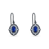 Halo Oval Fishhook Earrings Cubic Zirconia 925 Sterling Silver