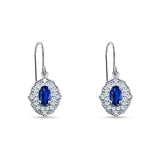 Halo Oval Fishhook Earrings Cubic Zirconia 925 Sterling Silver