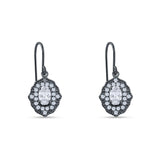 Halo Oval Fishhook Earrings Cubic Zirconia 925 Sterling Silver