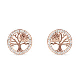Tree Of Life Stud Earrings Cubic Zirconia 925 Sterling Silver