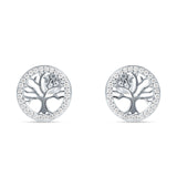 Tree Of Life Stud Earrings Cubic Zirconia 925 Sterling Silver