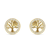 Tree Of Life Stud Earrings Cubic Zirconia 925 Sterling Silver