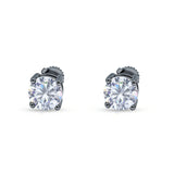 Solitaire Screw Back Stud Earring Brilliant Round Simulated Cubic Zirconia Solid 925 Sterling Silver