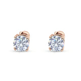 Solitaire Screw Back Stud Earring Brilliant Round Simulated Cubic Zirconia Solid 925 Sterling Silver