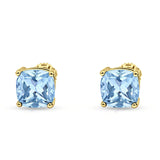 Solitaire Screw Back Stud Earring Excellent Cushion Cut Simulated Cubic Zirconia Solid 925 Sterling Silver