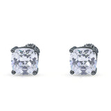 Solitaire Screw Back Stud Earring Excellent Cushion Cut Simulated Cubic Zirconia Solid 925 Sterling Silver