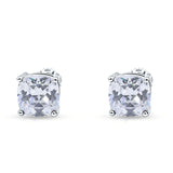 Solitaire Screw Back Stud Earring Excellent Cushion Cut Simulated Cubic Zirconia Solid 925 Sterling Silver